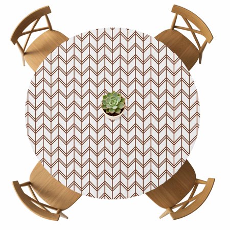 Round Fitted Tablecloth with Elastic Brown Geometric Waves Tablecloths Waterproof Oil Proof Abstract Stripes Table Cover for Kitchen Dinner Holiday Party Picnic Fits Tables up to 36 - 44 Diameter