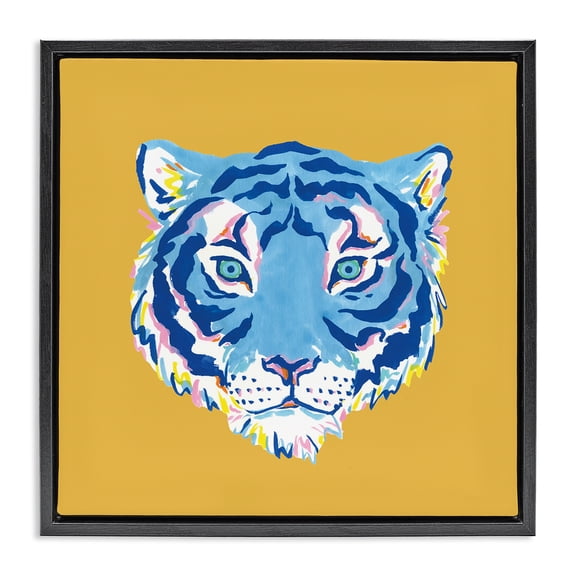 Stupell Industries Eclectic Blue Tiger over Yellow Black Floating Frame Canvas Art, 18 x 18, by Karolina Sato