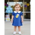 thumbnail image 3 of BemeyourBBs Toddler Baby Girl Back to School Dress Outfit Kids Kindergarten Dress Outfits Bow Pencil Embroidery Puff Short Sleeve Peter Pan Doll Collar A-Line Dress Toddler Baby Girl Summer Dress, 3 of 9