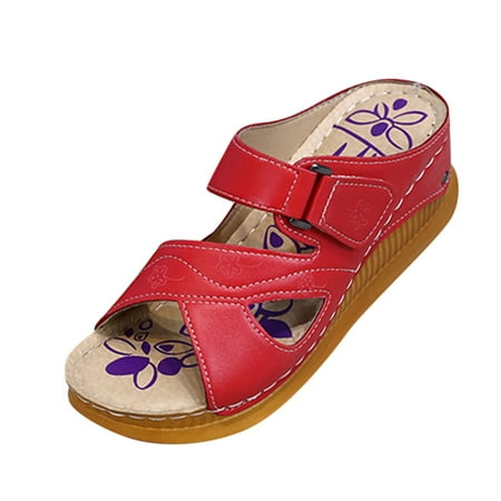 

Sandals Women Women S Spring And Summer Fashion Slippers Hollow Set Foot Low Top Casual Wedge Sandals Platform Shoes Women S Sandals Pu Red 39