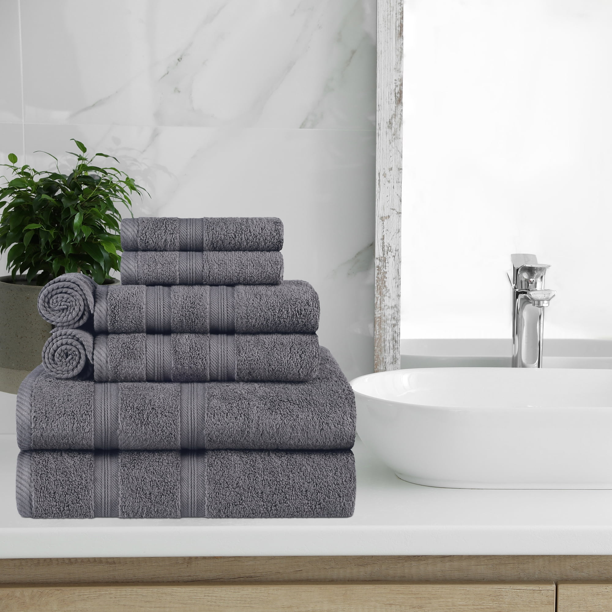 BNM Smart Dry Cotton Bath, Hand, Face Towel Set, Grey