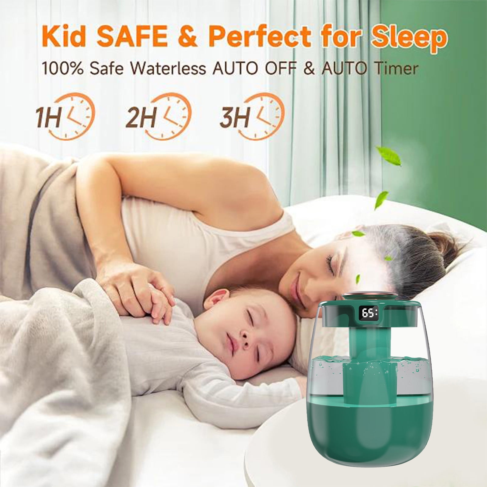 USB Humidifier with Humidity Display, Quiet Cool Mist, 2L Capacity, Easy to Clean, Continuous/Intermittent Mist Modes, Night Light, for Bedroom Office Plants Travel Car