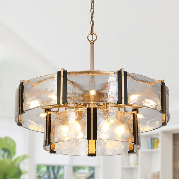 LNC Cymbodly 15 -Light Matte Black Clear glass Mixed material Chandelier