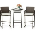thumbnail image 2 of Costway 3 Piece Wicker Patio Bar Set with 2 Seat Cushions Glass Tabletop for Backyard, 2 of 10