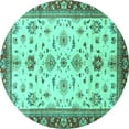 thumbnail image 1 of Ahgly Company Indoor Round Oriental Turquoise Blue Traditional Area Rugs, 3' Round, 1 of 4