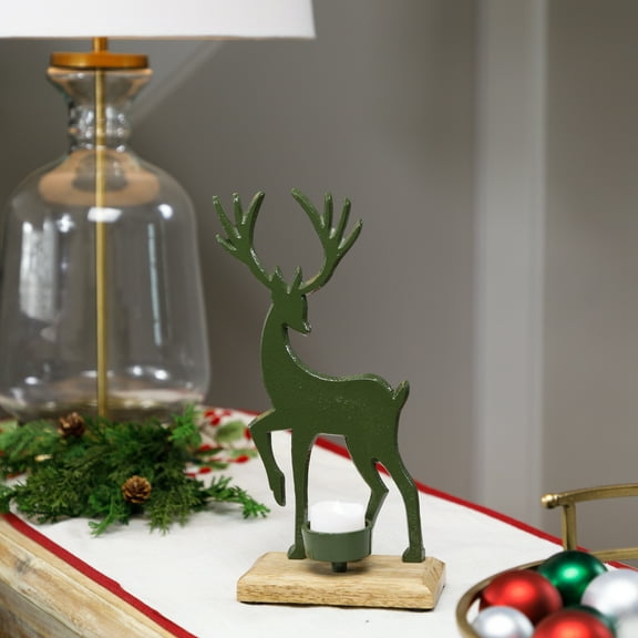 Northlight Reindeer Christmas Metal Tealight Holder - 10.5" - Green