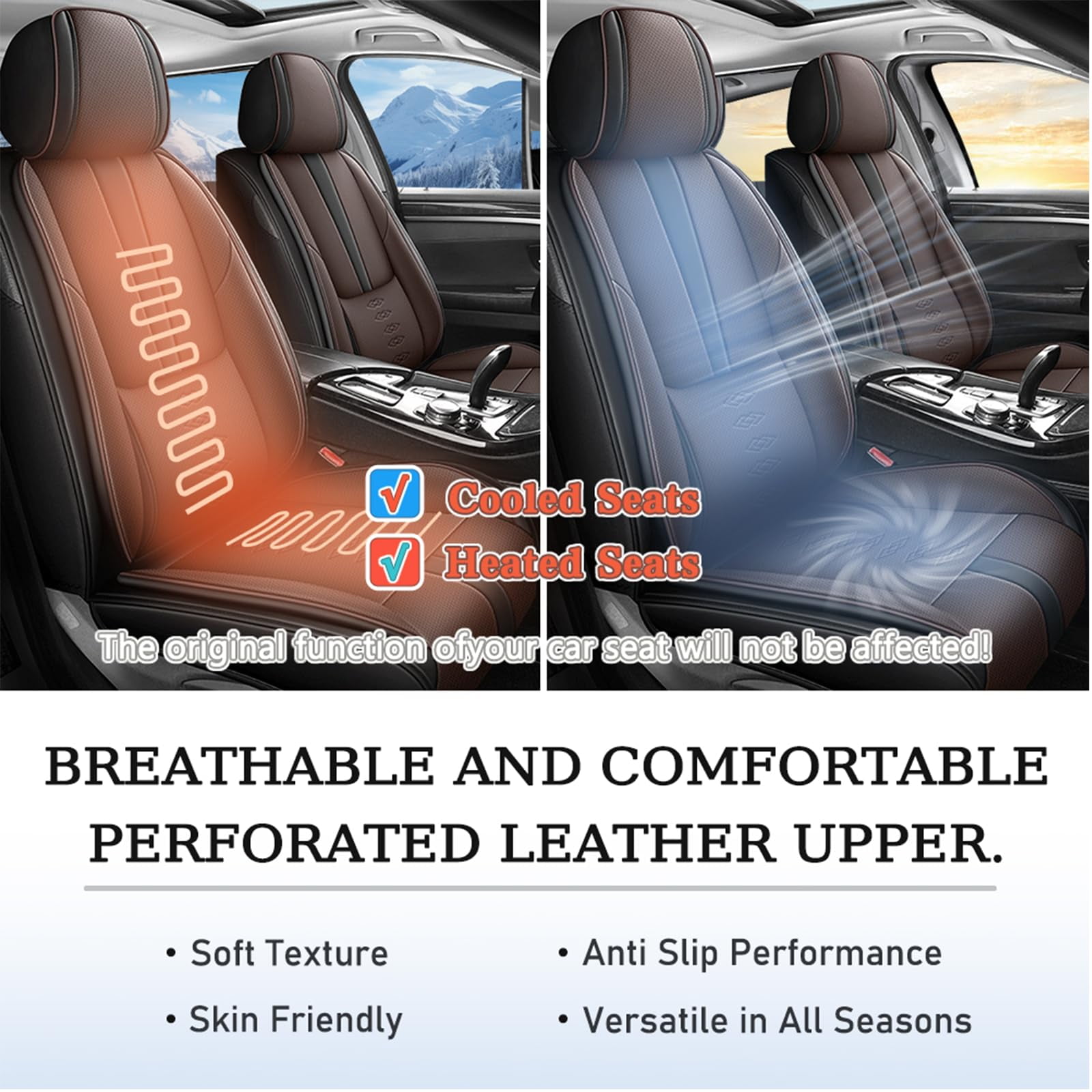 Leather Seat Covers for Subaru Most 98% Cars SUVs,Premium Car Seat Covers Front Set,Waterproof Car Seat Protectors with Airbag,Comfort Interior Cover Seats for Cars(Black+Brown)