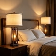 thumbnail image 6 of RORIA 25”Farmhouse Table Lamps Set of 2， with 2 USB Charging Ports, Vintage Rustic with Amber Glass Night Light for End Table Entry Bedroom Nightstand Lamps, 6 of 10