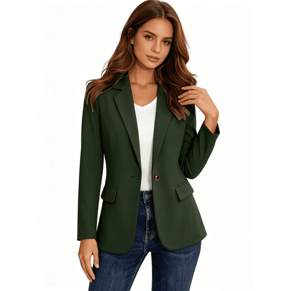 Busydd Notch Lapels Womens Blazer Solid Color Long Sleeve Formal Jackets for Women Business Casual Single Button Closure Suit Jacket S