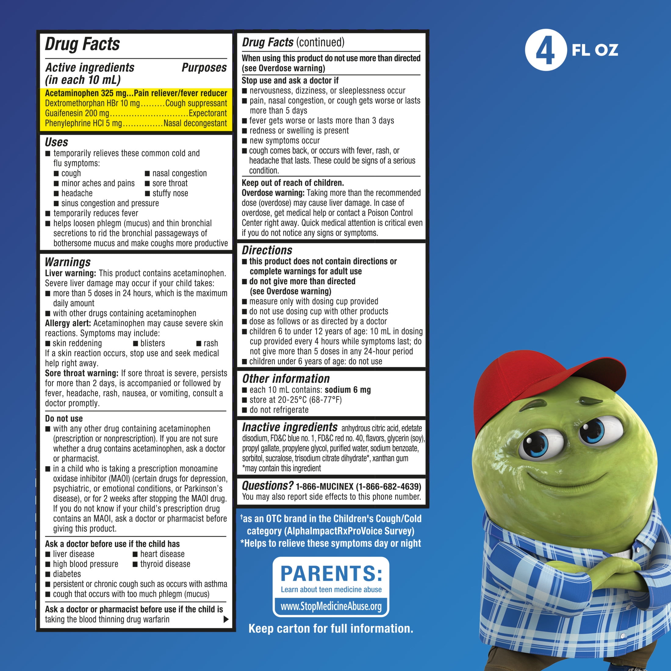 Mucinex Children's Cold and Flu Cough OTC Medicine for Kids, Very Berry Flavor Liquid, 4 fl oz