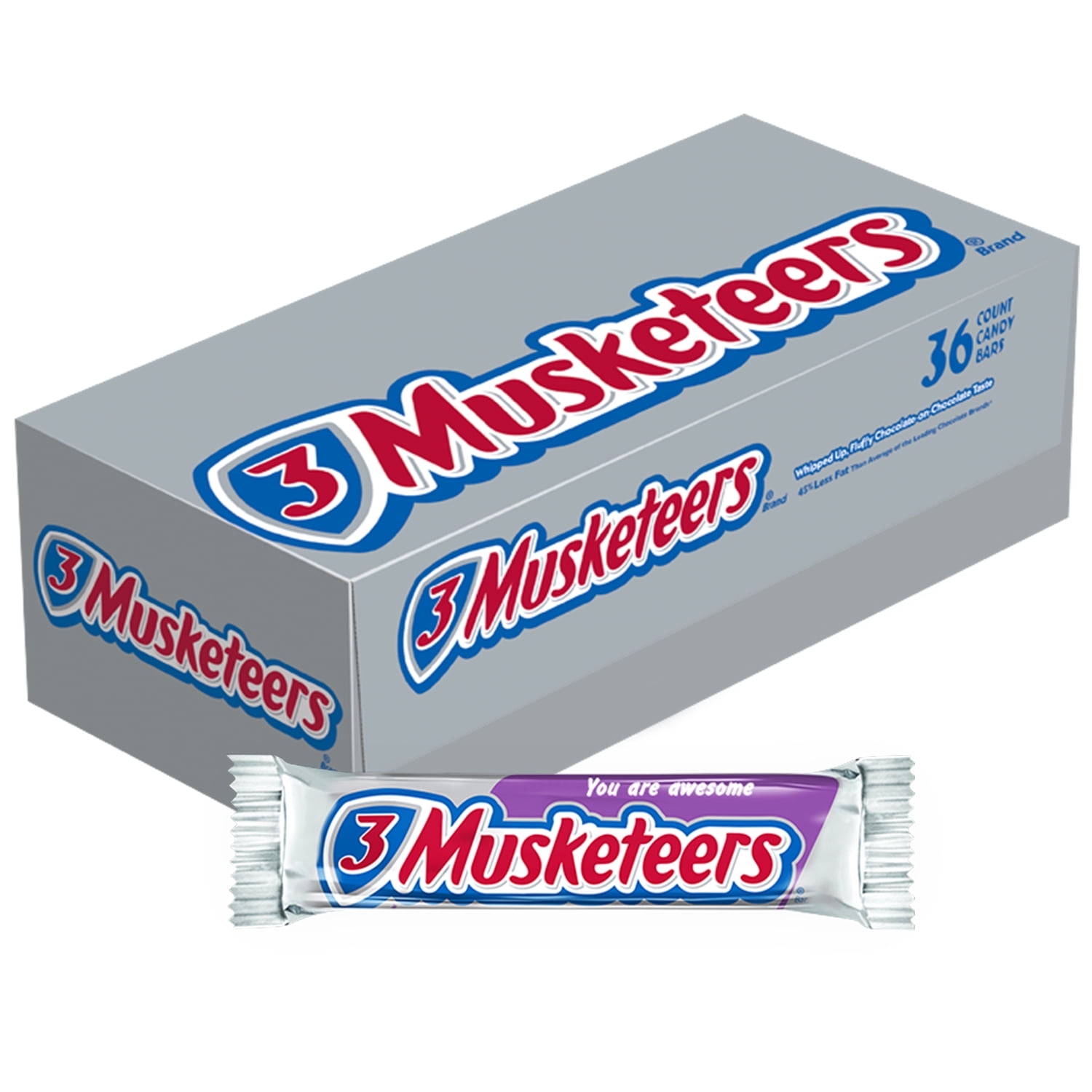 3 MUSKETEERS Chocolate Singles Size Candy Bars, 1.92 Oz. Bar, 36 Ct.Box