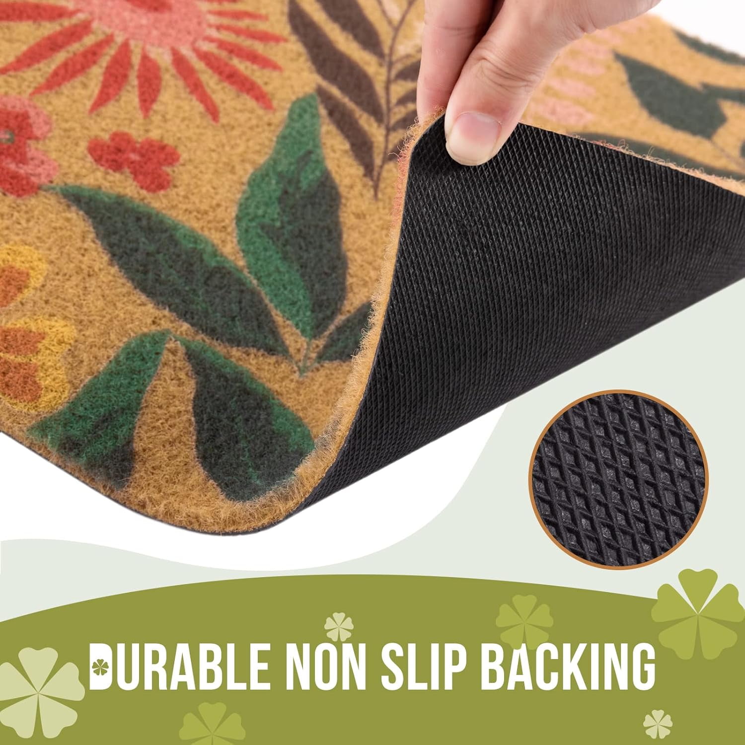 Artificial Coir Doormat with Non-Slip Backing for Indoor and Outdoor 17 x 30 inch Front Door Welcome Mat Spring Summer Seasonal Doormat, Blossom