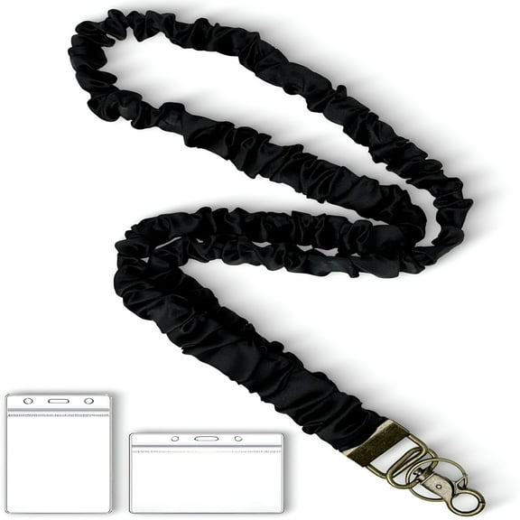 DESIGNICE Stretchy Scrunchie Lanyard for ID Badges Keys,Cute Teacher Lanyard for Women with 2 Card Holders 19.6 Inch