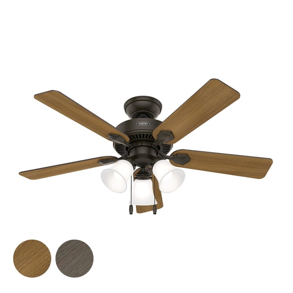 Restored Hunter Fan 44 Inch New Bronze Indoor Ceiling Fan with LED Light Kit and Pull Chain for Living room, Bedroom, Basement, Kitchen, office (Refurbished)