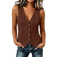 thumbnail image 3 of Jsaierl Women's V Neck Linen Button Down Waistcoat Vest, Pointed Hem Fitted Sleeveless Gilet, Breathable Boho Layering Tank for Office & Street, 3 of 6