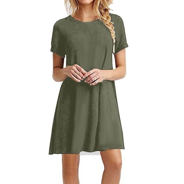 B91xZ Robes Grande Taille pour Femmes Manches Courtes Décontractées Robe d'Été Col Rond Taille Haute Maxi Fluide à Volants, AG TTG