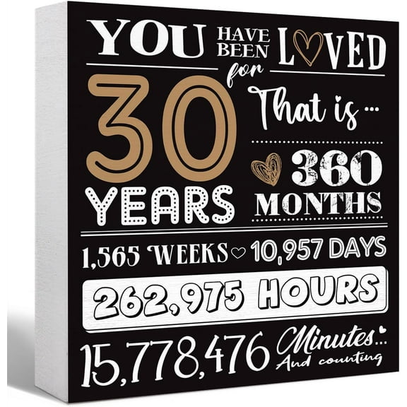 Zomyto 7"x7" You Have Been Loved for 30 Years Wooden Block Sign,30th Birthday Decorative Wood Box Sign Desk Décor,30th Birthday Gifts,Great 30th Anniversary or 30th Birthday Party Decoration