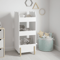 Homy Casa Kids Bookcase, Toy & Book Storage Organizer, Modern 3-Shelf Chalkboard Side White