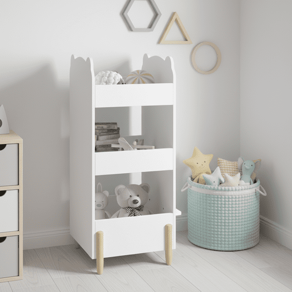 Homy Casa Kids Bookcase, Toy & Book Storage Organizer, Modern 3-Shelf Chalkboard Side White