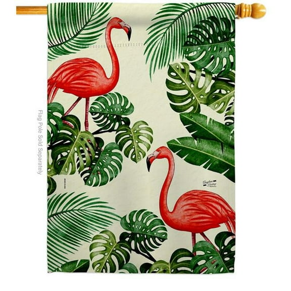 Angeleno Heritage H137589-BO Paradise Flamingos Animals Bird 28 x 40 in. Double-Sided Decorative Vertical House Flags for Decoration Banner Garden Yard Gift