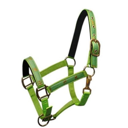 Adjustable Cob Size Neoprene Lined Nylon Halter w/ Running Horse Overlay (Lime)