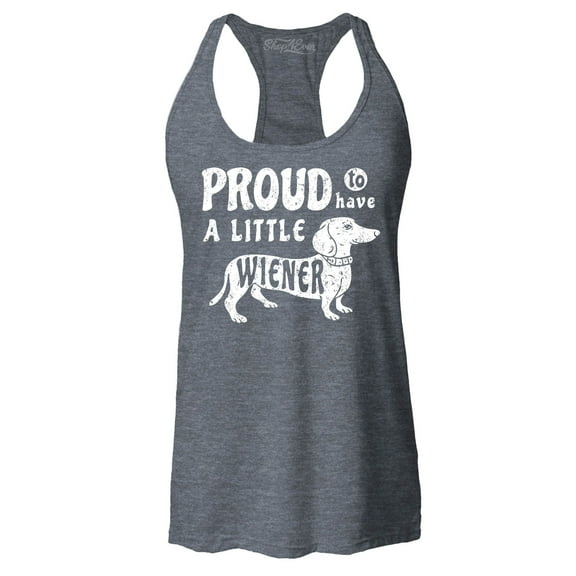 Shop4Ever Women's Proud to Have a Little Weiner Funny Dachshund Dog Racerback Tank Top X-Small Charcoal