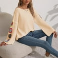 thumbnail image 5 of Drses Women's Floral Crochet Round Neck Casual Long Sleeve Loose Sweater Pullover, 5 of 6