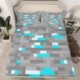 thumbnail image 2 of Homewish Cartoon Game Player Bed Sheets for Boys, Grey Blue Pixelate Miner King Sheets, Checkered Plaid Sheet Set, Ultra Soft Bedroom Decor, 4pcs, 2 of 7