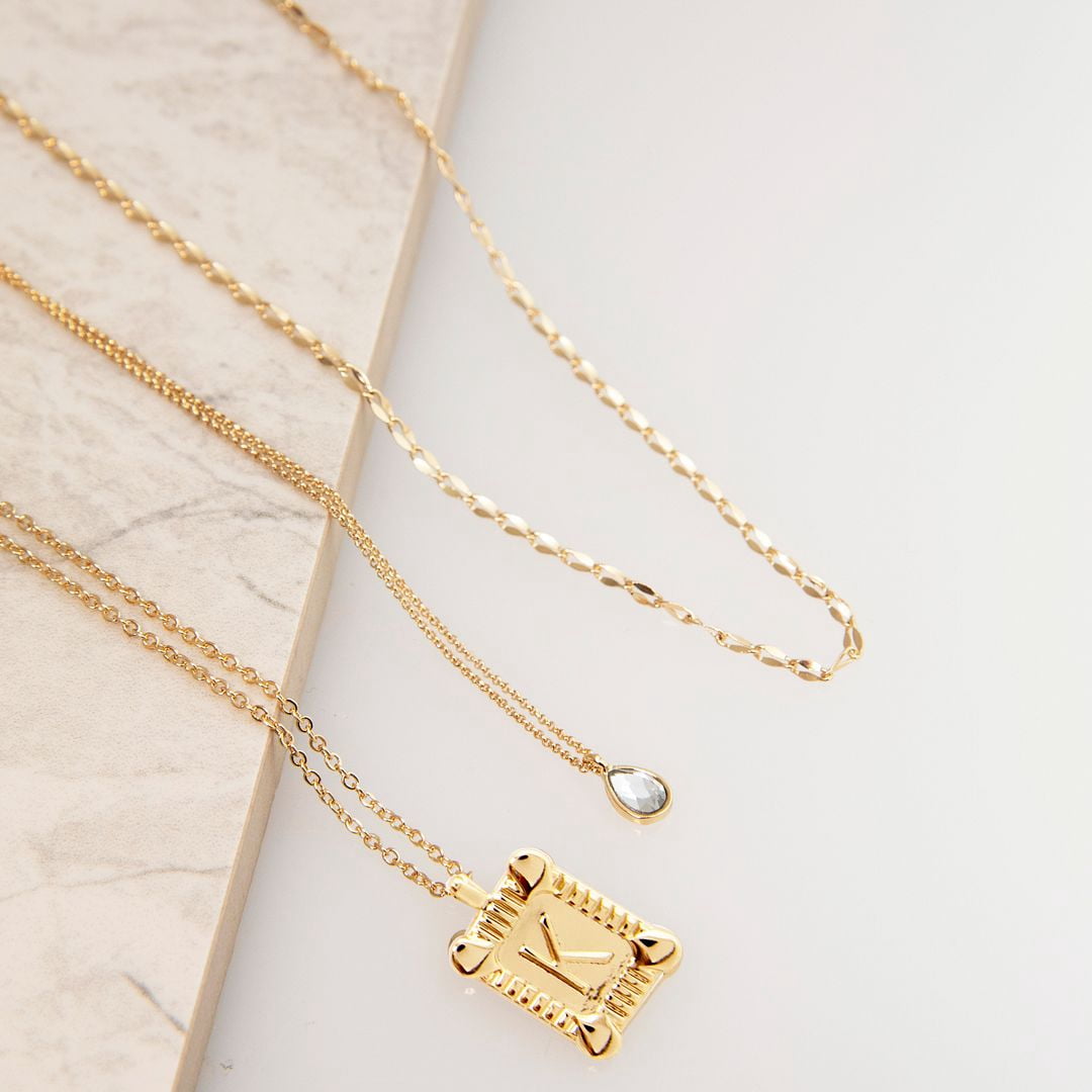 Seren Jewelry Initial Letter "K" Gold Pendant Necklace Set for Women, 3 Pieces
