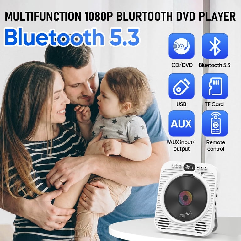 GCZ HD DVD Player, Bluetooth Streaming, HDMI, USB Playback, Wall