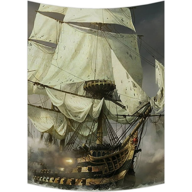 Gckg Cool Pirate Ship Tapestry Wall Hanging Wall Art Dorm Decor