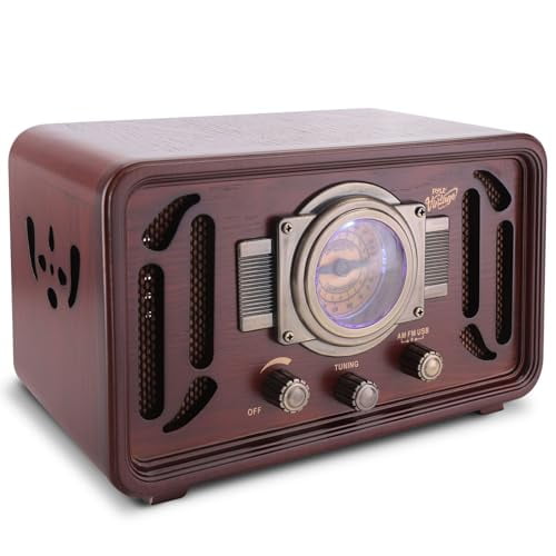 Pyle Retro Wireless Bluetooth Radio Speaker - Sistema receptor de sonido de audio de estilo clásico vintage con altavoces estéreo incorporados, USB, ranura para tarjeta SD, AUX, RCA, MP3, sintonizador