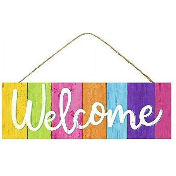 Summer Colors Wooden Welcome Sign - 15" x 5", Easter, Spring, Christmas, Wreath, Door Decor