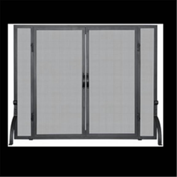 SINGLE PANEL BLACK WROUGHT IRON SCREEN WITH DOORS, MEDIUM
