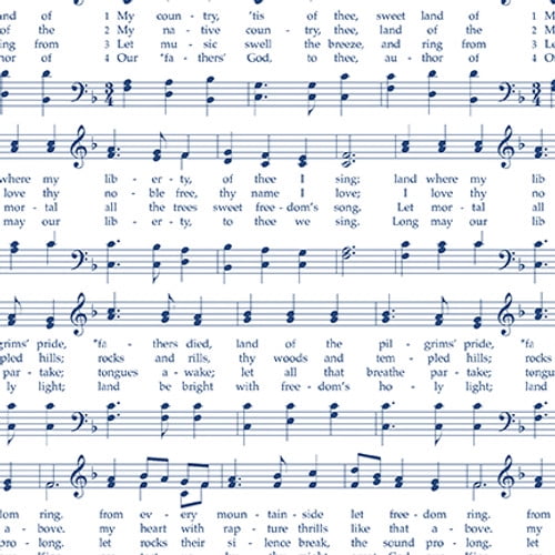 Cotton Liberty Barn Sheets Music Piano Notes My Country 'Tis of Thee Songs Patriotic USA Studio E Fabrics White Cotton Fabric Print by the Yard (8194-07)