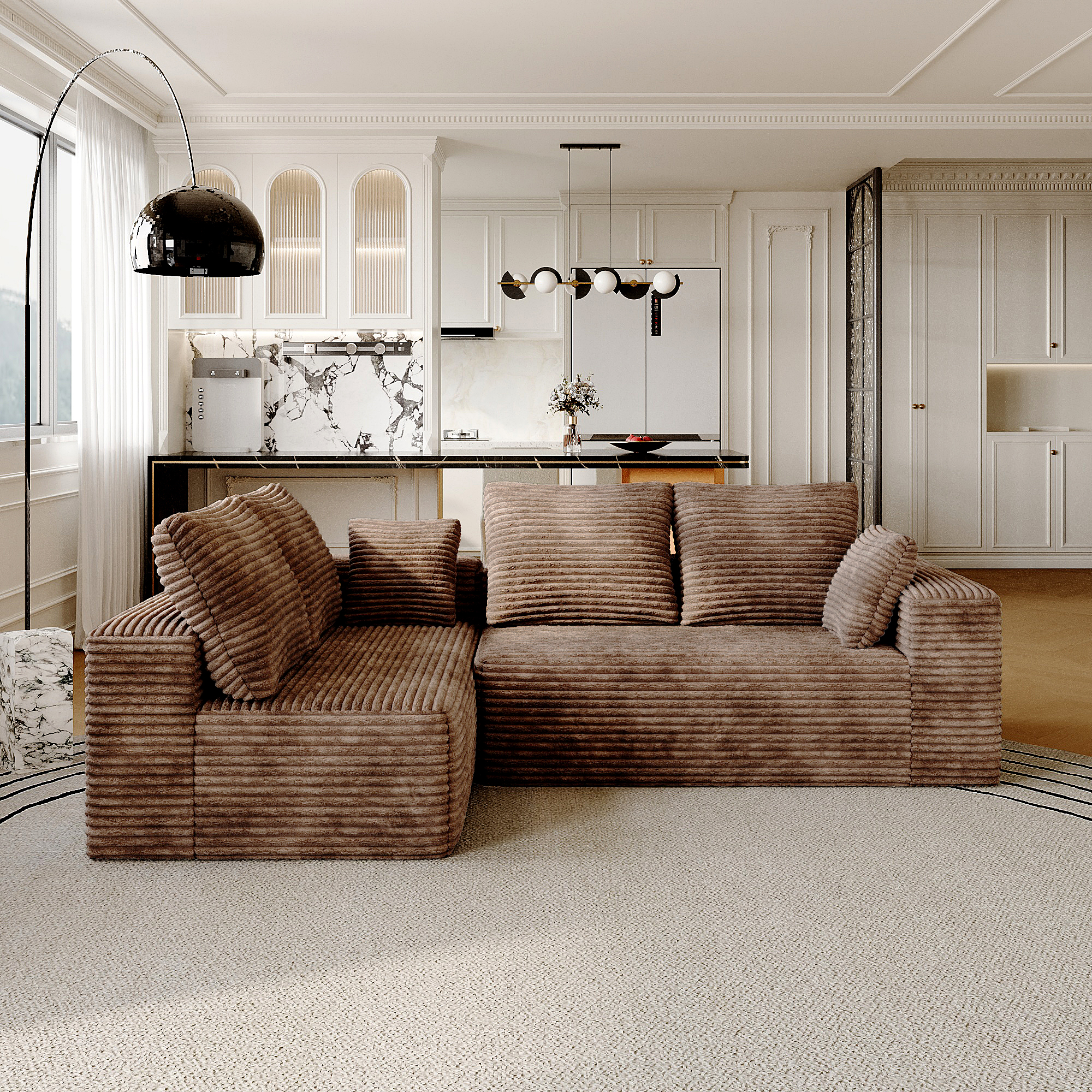 104.4" Modern L-Shaped Sectional Sofa for Living Room Bedroom, Modular Cloud Sectional Couch with Deep Seating Upholstered Sofa, Free Combination Sofa, Corduroy Upholstery, No Assembly, Brown Couch