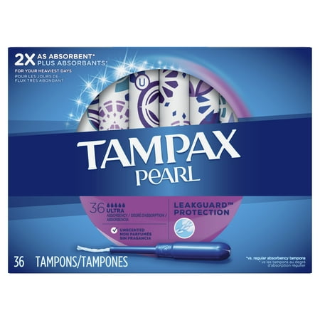 - TAMPAX Pearl, Ultra, Plastic Tampons, Unscented, 36 Count