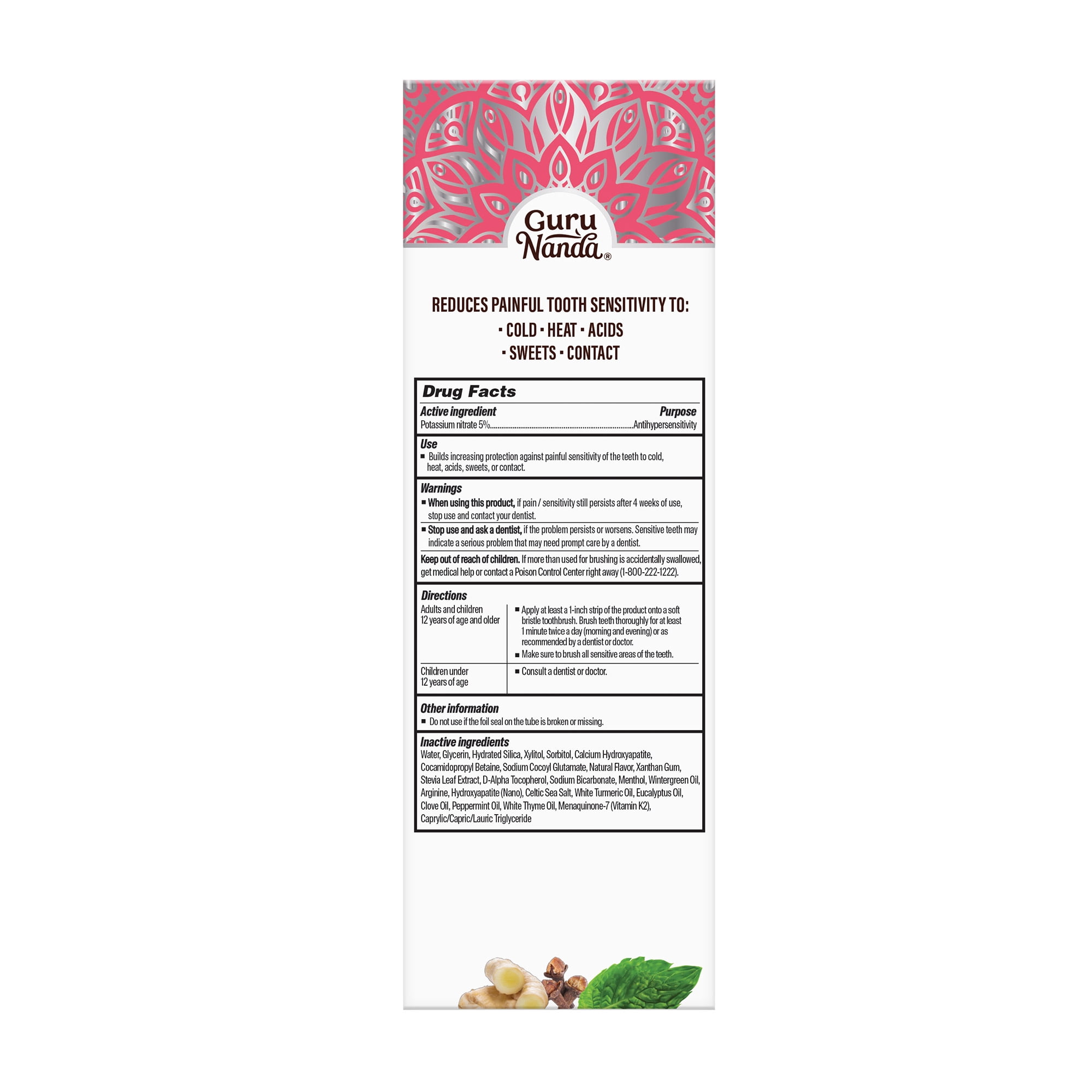 GuruNanda Sensitive Toothpaste with Nano-Hydroxyapatite, Fluoride - Free, Enamel Support & Natural Teeth Whitening, 4.2 oz