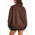 thumbnail image 4 of JUUNthy Women's Faux Suede Jacket, Zipper Lapel Collar Long Sleeve Loose Fashion Casual Outerwear Coat Navy Blue M, 4 of 14