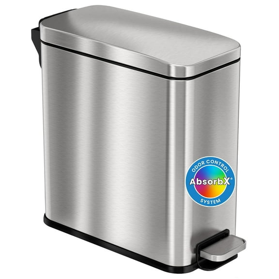 3 Gallon SoftStep Bathroom Trash Can with Lid and Deodorizer, Removable Inner Bucket, Stainless Steel Small Wastebasket Slim Garbage Bin for Home Office Bedroom Living Room