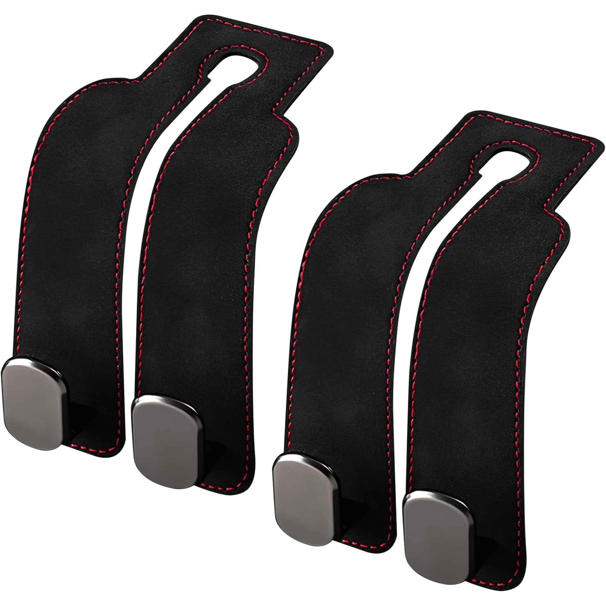 Car Seat Back Double Hooks, Kvago 2 Pcs Leather Car Seat Headrest Double Hooks, Automotive Seat Back Organizers Mobile Phone Holder Car Headrest Hooks for Purses and Bags (Black)
