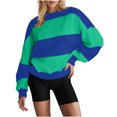 thumbnail image 4 of mihongmao Trendy Tops for Women 2024 Women's Fall Striped Print Sweatshirt Long Sleeved Crewneck Basic Tops Blouse,Womens Tops Clearance under $5 Green XXL, 4 of 8