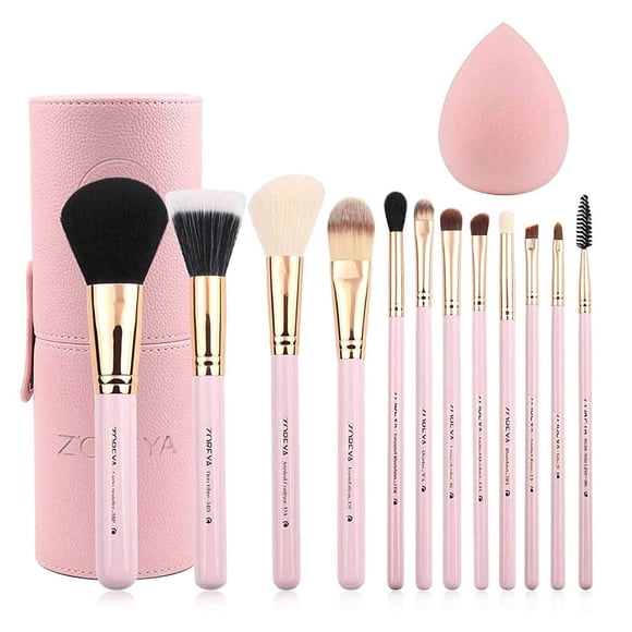 Set de brochas de maquillaje Z'OREYA, 12 unidades, sintéticas con soporte, color rosa