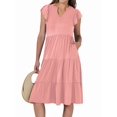 thumbnail image 2 of Womens Summer Dress Ruffle Sleeve V Neck Midi Dresses Tiered Boho Beach Sundress Pink L, 2 of 7