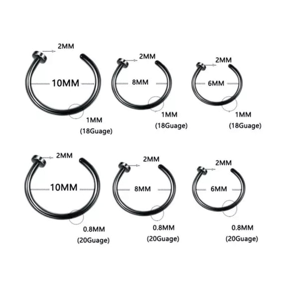 HOOUN Unisex Fake Piercing Ring Stainless Steel C Clip Fake NoseRing Hoop Septum Ring-black-1*6mm