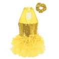 thumbnail image 2 of Sinleey Girls Sparkle Sequins Ballet Dance Skirted Letoards Jazz Latin Modern Performance Costumes Yellow 14, 2 of 7