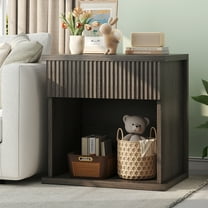 Fluted Nightstand, 22.8" Wide Nightstands with Drawer Storage Large Wood BedsideTable Night Stand for Bedroom, Grey Oak