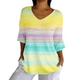 thumbnail image 2 of 3/4 Length Sleeve Womens Tops Printed T Shirts For Women Womens Gradient Color Shirts Women's Cotton Tees Lightweight Womens Summer Tops With Sleeves Work Tops Womens Printed T Shirts, 2 of 7
