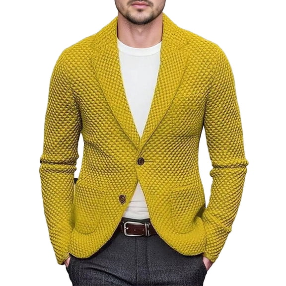 IWRICH Men's Shawl Collar Cardigan Sweater Button down Knitwear with Pockets Yellow XL