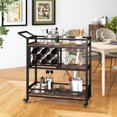 thumbnail image 4 of Costway 3-tier Bar Cart on Wheels Home Kitchen Serving Cart with Wine Rack & Glass Holder Rustic Brown, 4 of 10